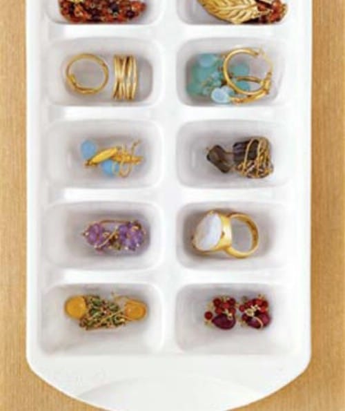 Store Jewelry in Ice Cube Trays - 150 Dollar Store Organizing Ideas and Projects for the Entire Home