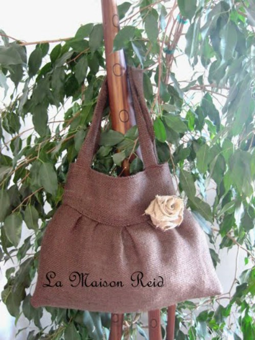 Burlap Purse with Shabby Rose Decoration