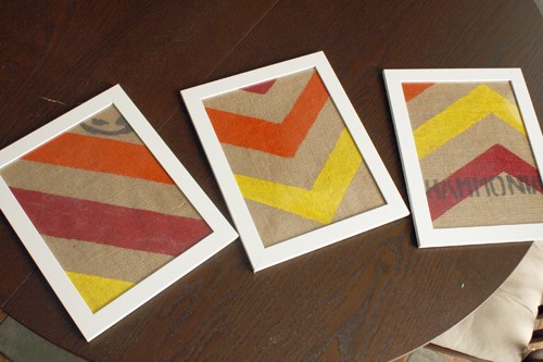 Burlap Chevron Paintings