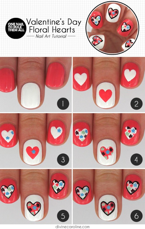 Floral Hearts - 20 Ridiculously Cute Valentine’s Day Nail Art Designs