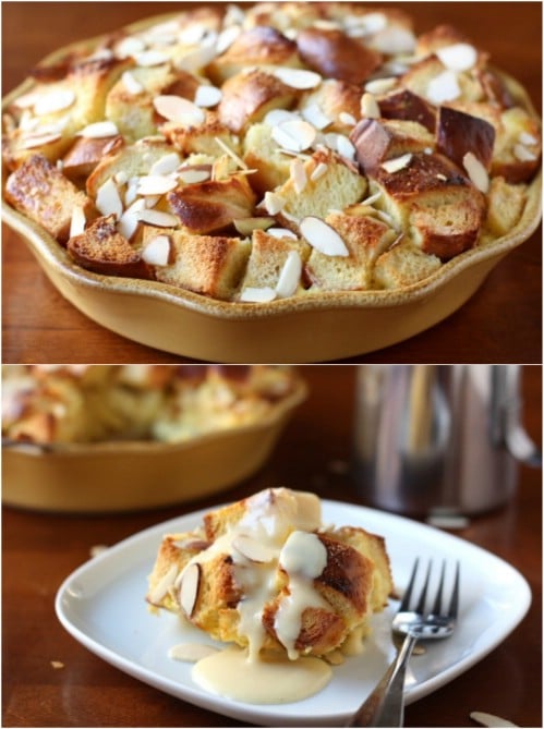 Homemade Almond Bread Pudding With Eggnog Sauce