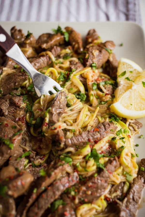 one pot steak stir fry with zucchini noodles