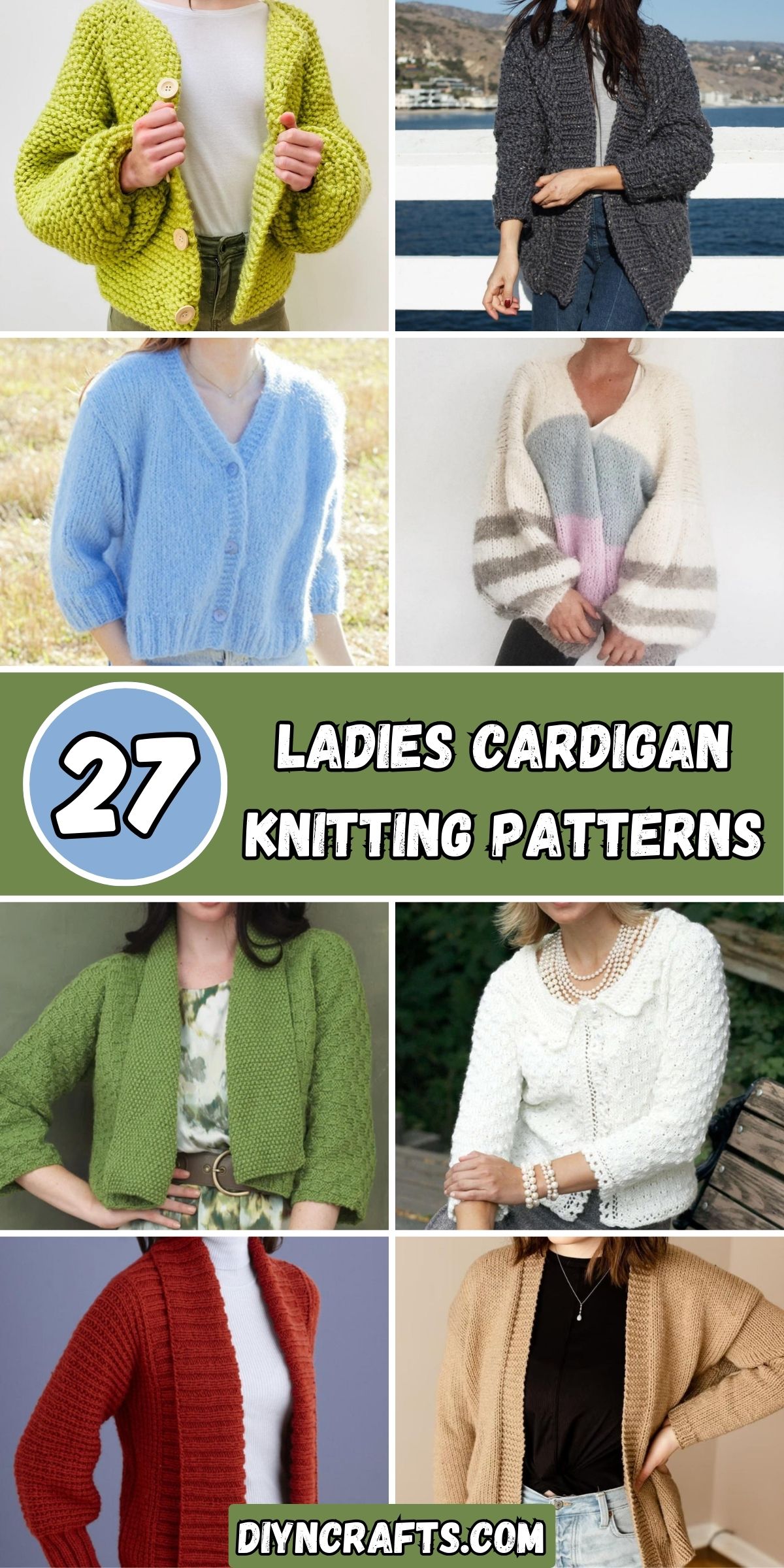 27 Ladies Cardigan Knitting Patterns collage.