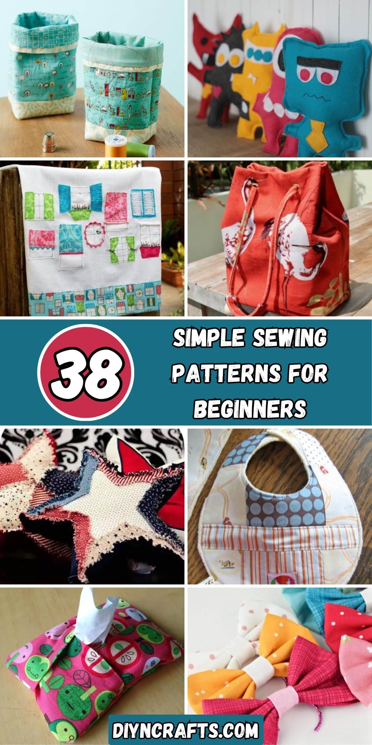 38 Simple Sewing Patterns for Beginners collage.