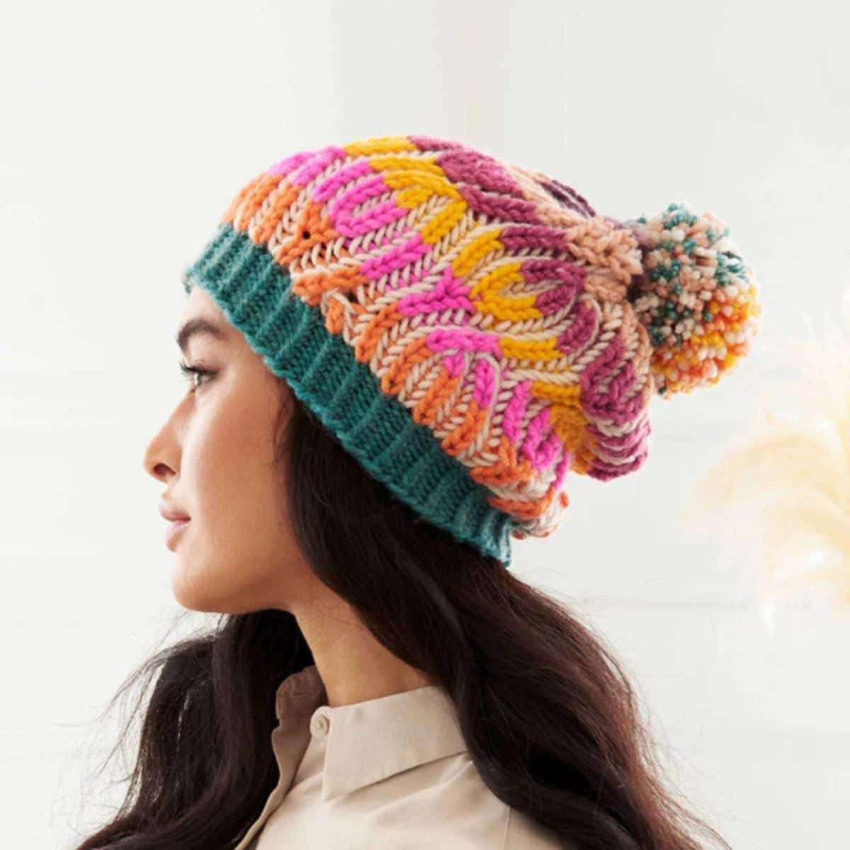 Caron Brioche Cables Knit Hat